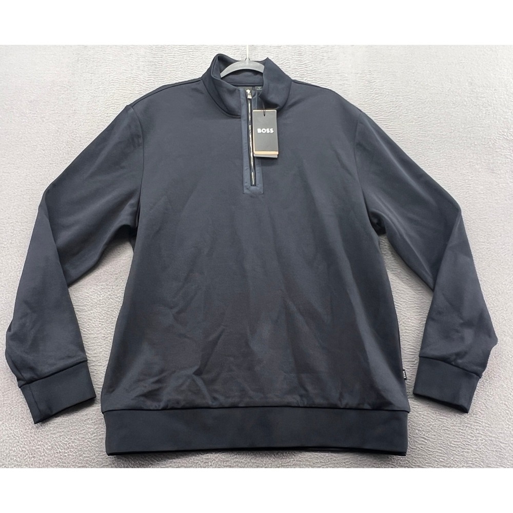Hugo Boss Pullover Shirt Men's XXL Dark Blue Sidney Quarter Zip Jersey NWT